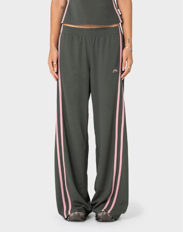 SISTER BRONSON LOW RISE WIDE LEG PANT SPB GREEN PINK WIDE LEG TRACKPANT LADIES RUSTY
