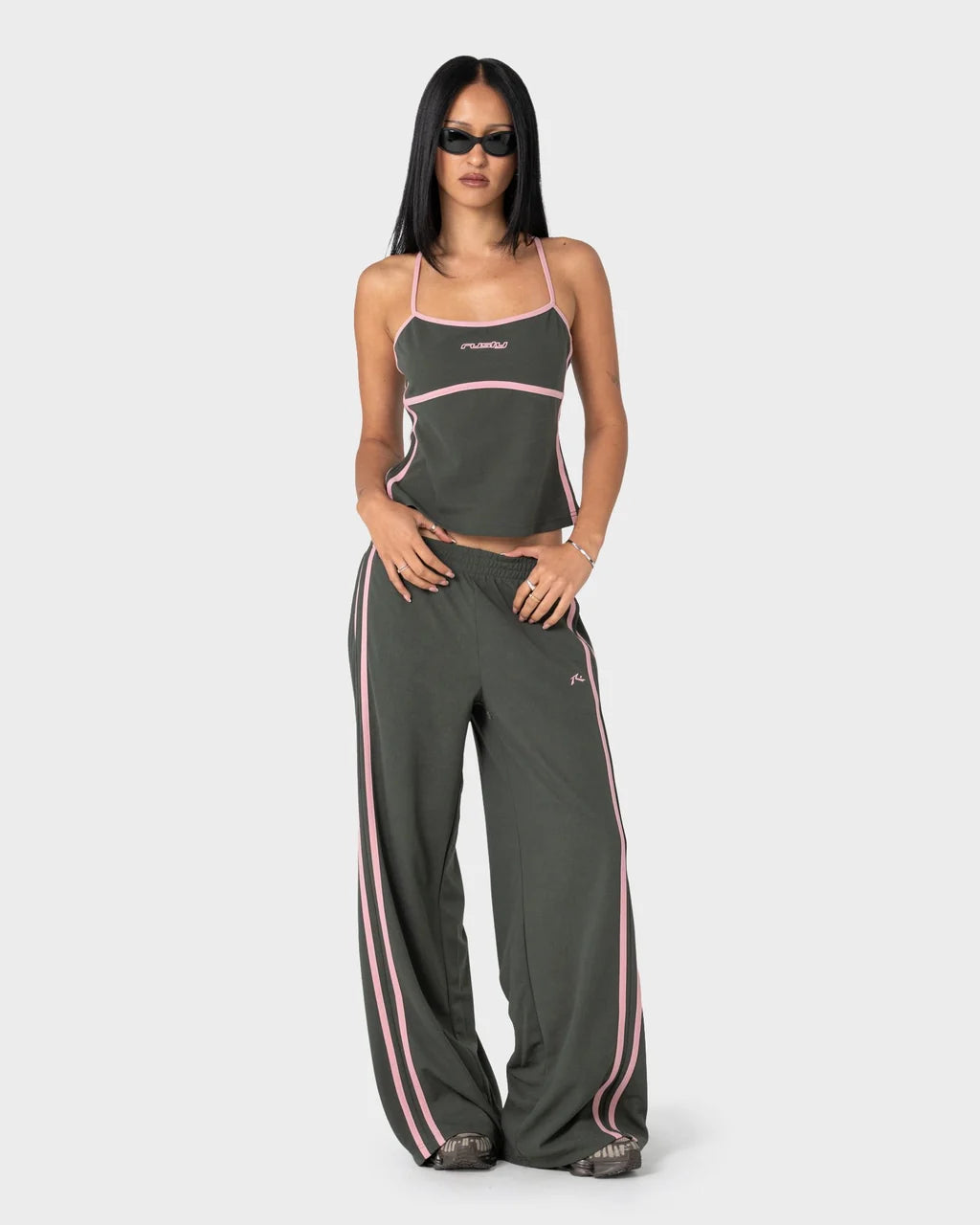 SISTER BRONSON LOW RISE WIDE LEG PANT SPB GREEN PINK WIDE LEG TRACKPANT LADIES RUSTY