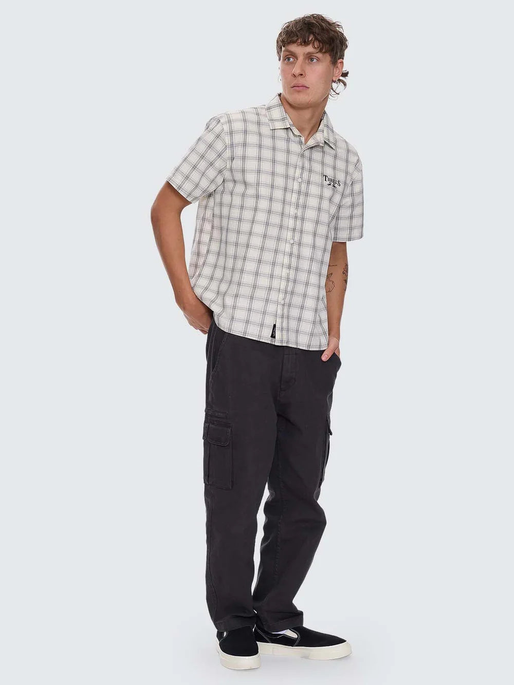 TOUCH THE SKY CHECK SHORT SLEEVE CROPPED SHIRT