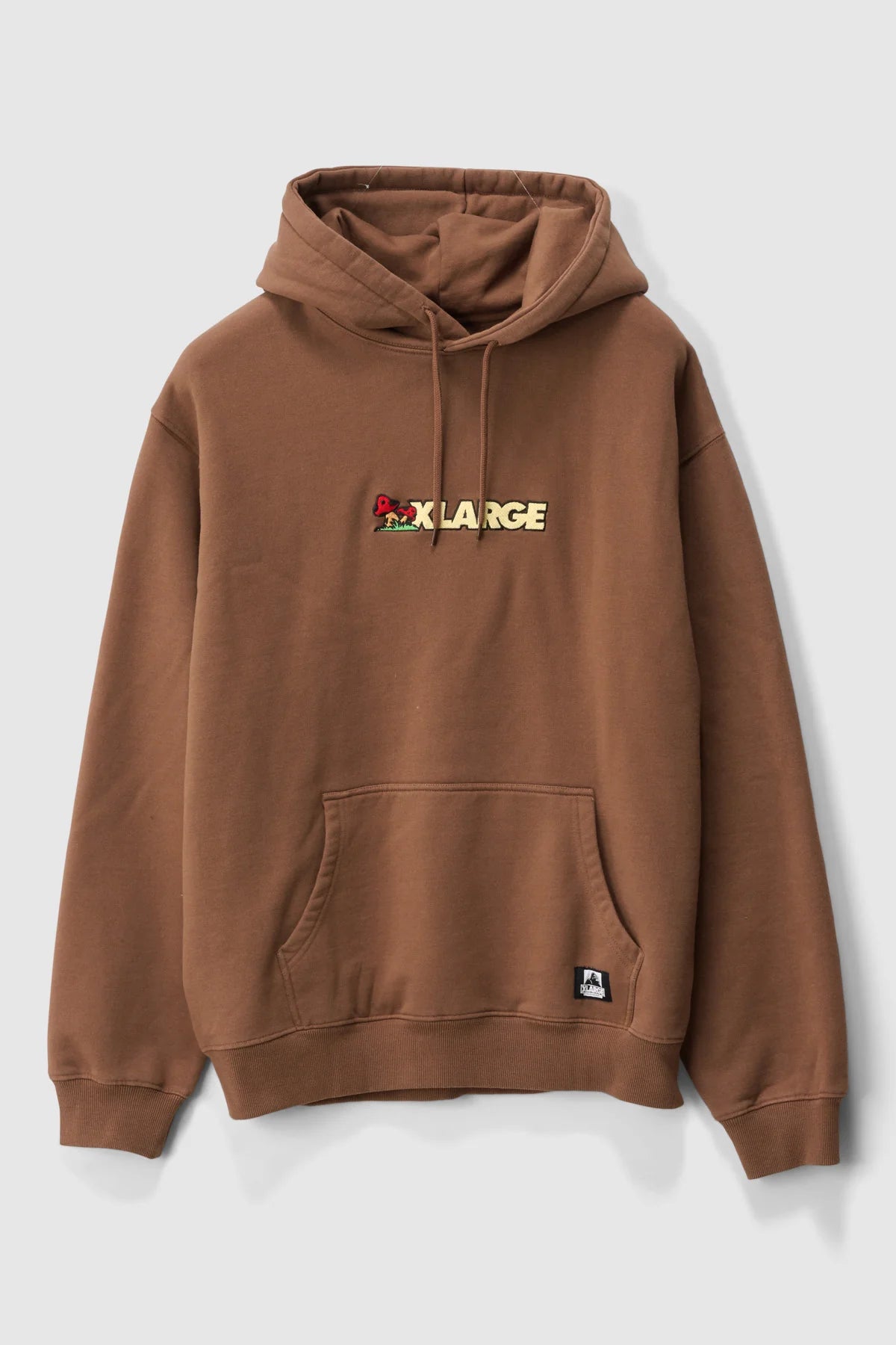 Brown hoodie with an XLarge logo on a white background