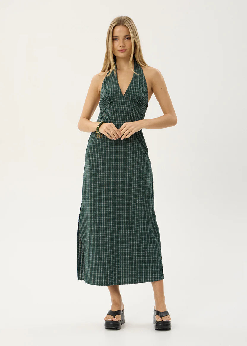 long green maxi halter dress 