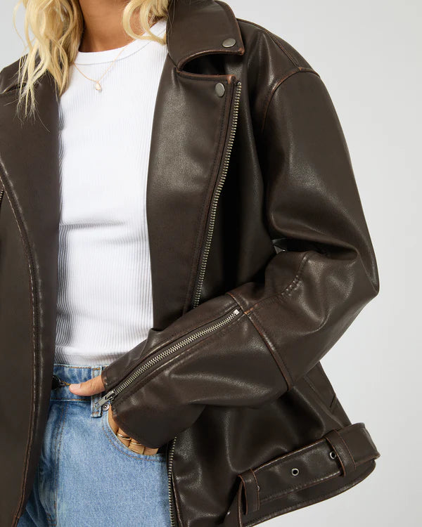 MOSS WASHED BIKER JACKET