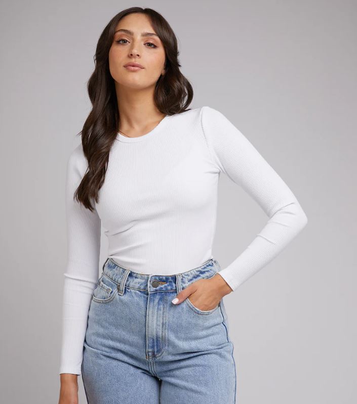 rib baby long sleeve tee white basics ladies