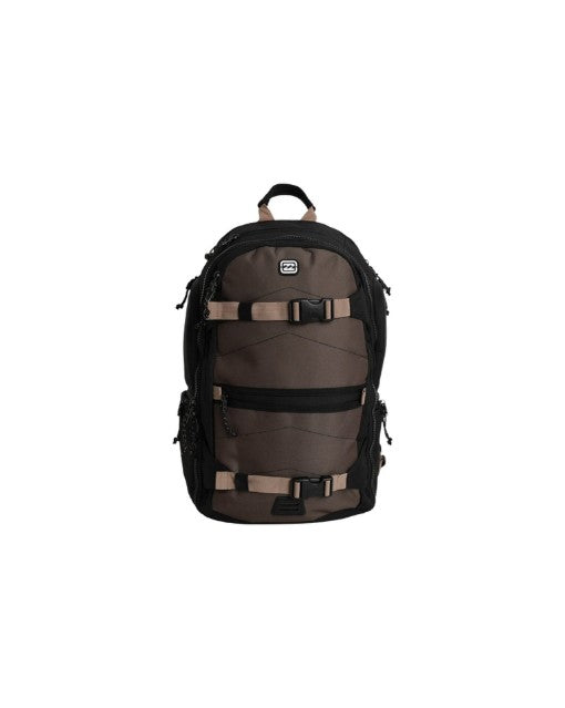 Brown and black backpack on a white background