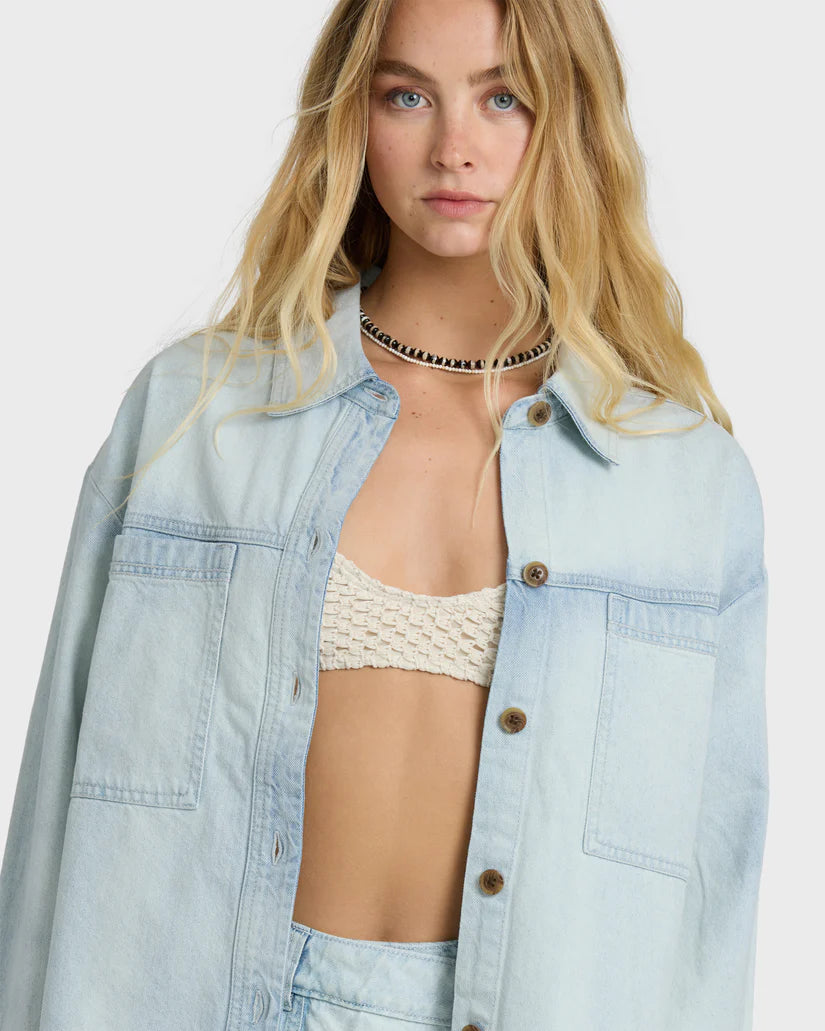 JADE SALTWASHED LS WOVEN TOP
