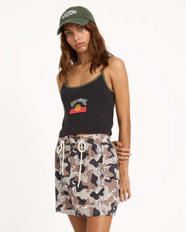 OTIS FLAG TANK BLACK WOMENS SINGLET TOP OTIS CAREY X BILLABONG ABORIGINAL FLAG GREEN CROPPED 