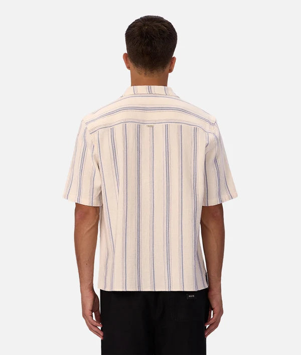 blue striped short sleeve shirt