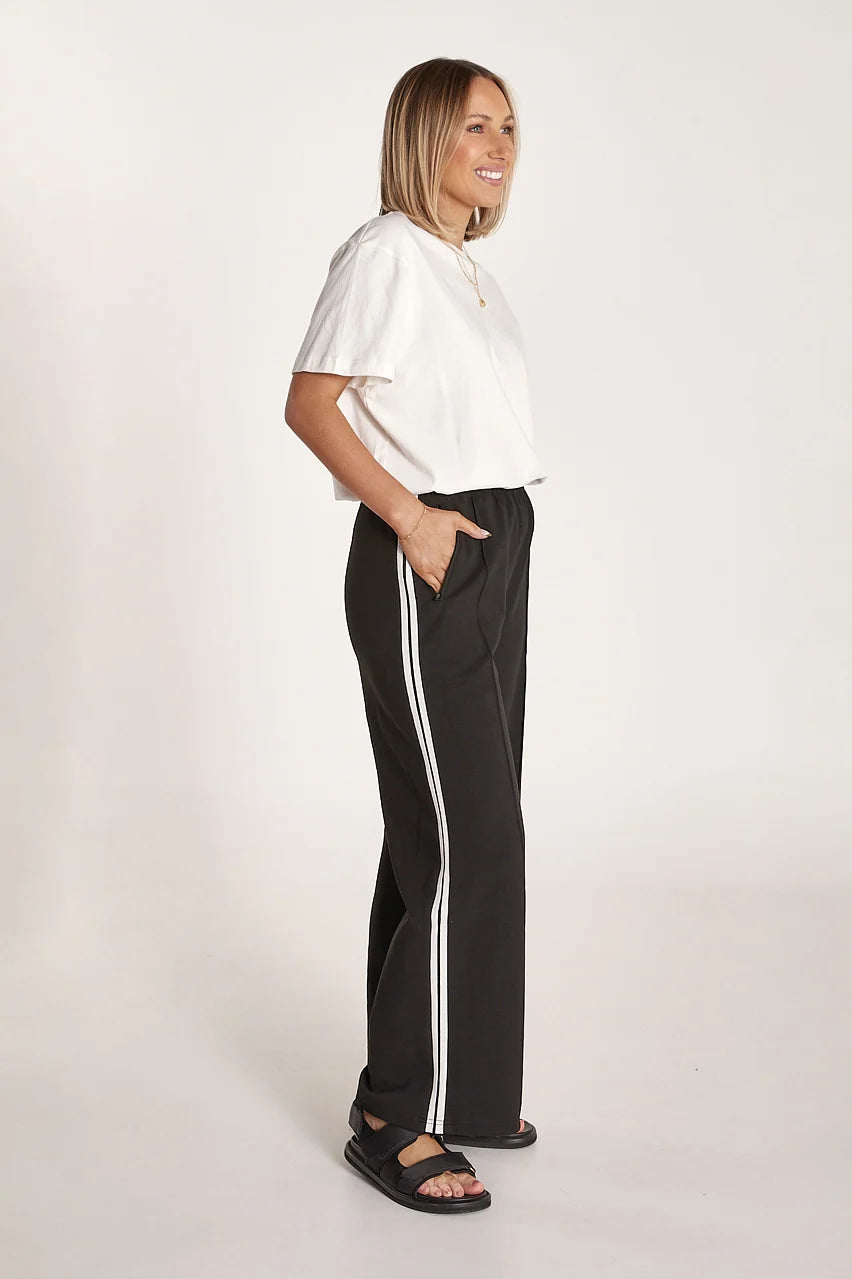 black cropped pant with white stripe