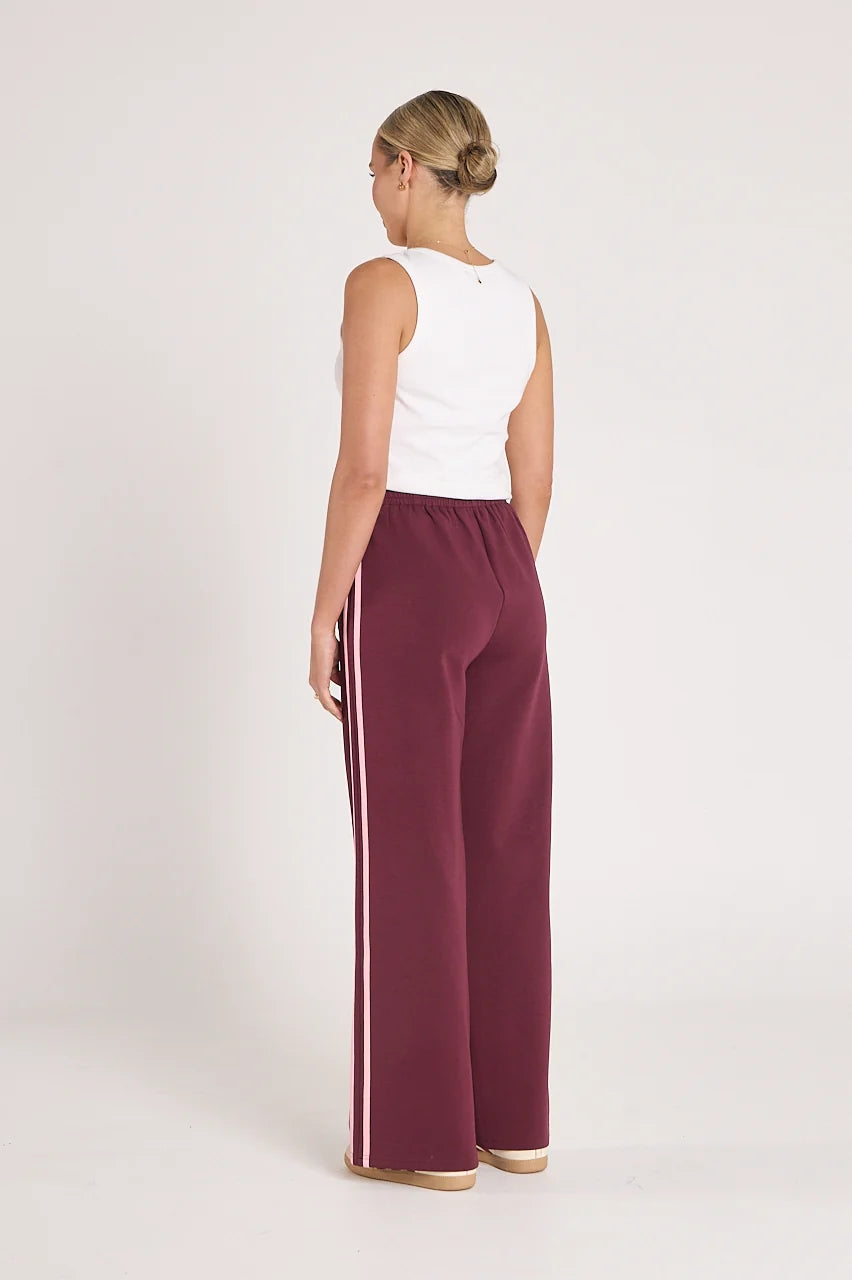 plum wide leg pant with stripe