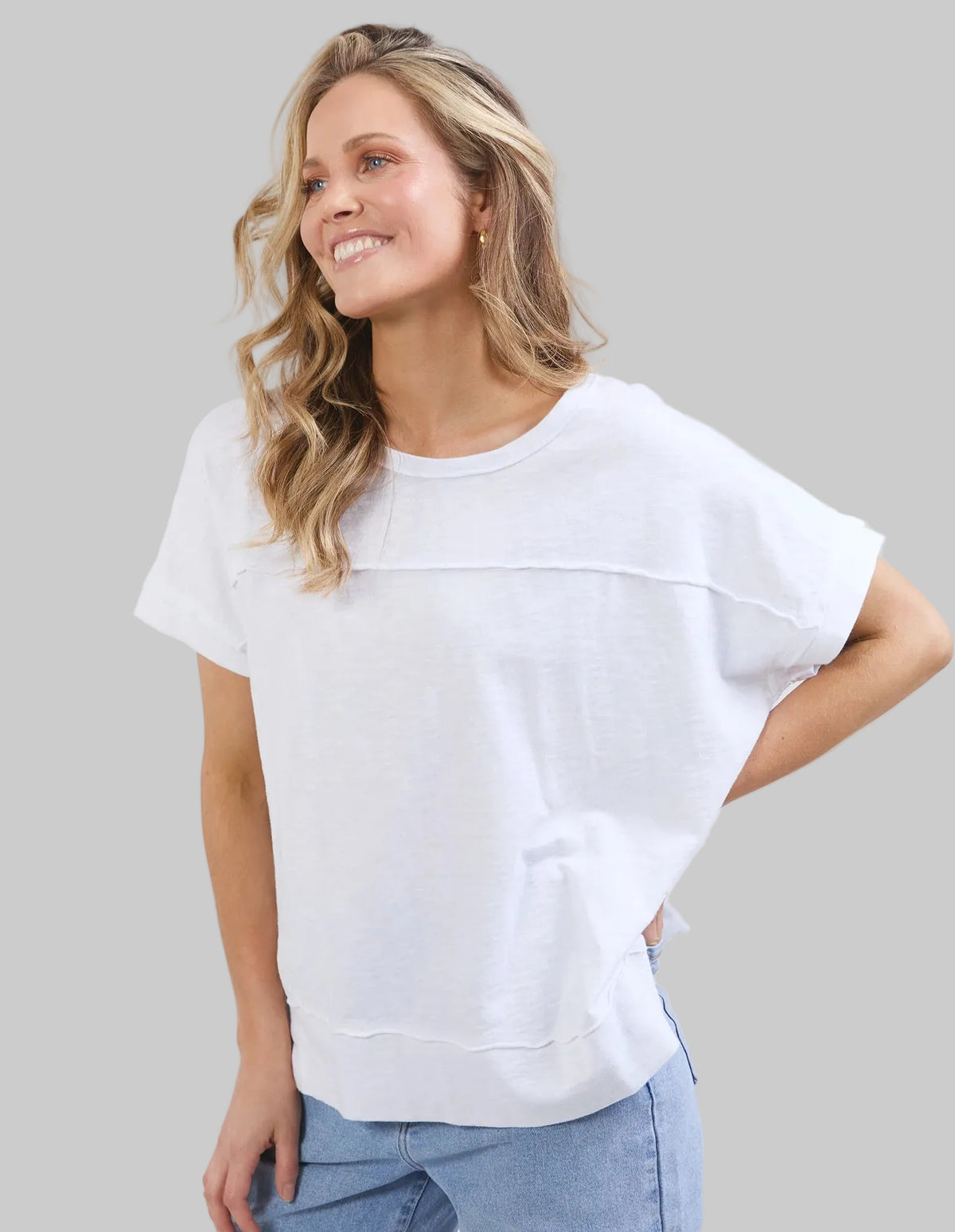 ladies white t-shirt ribbed detail foxwood