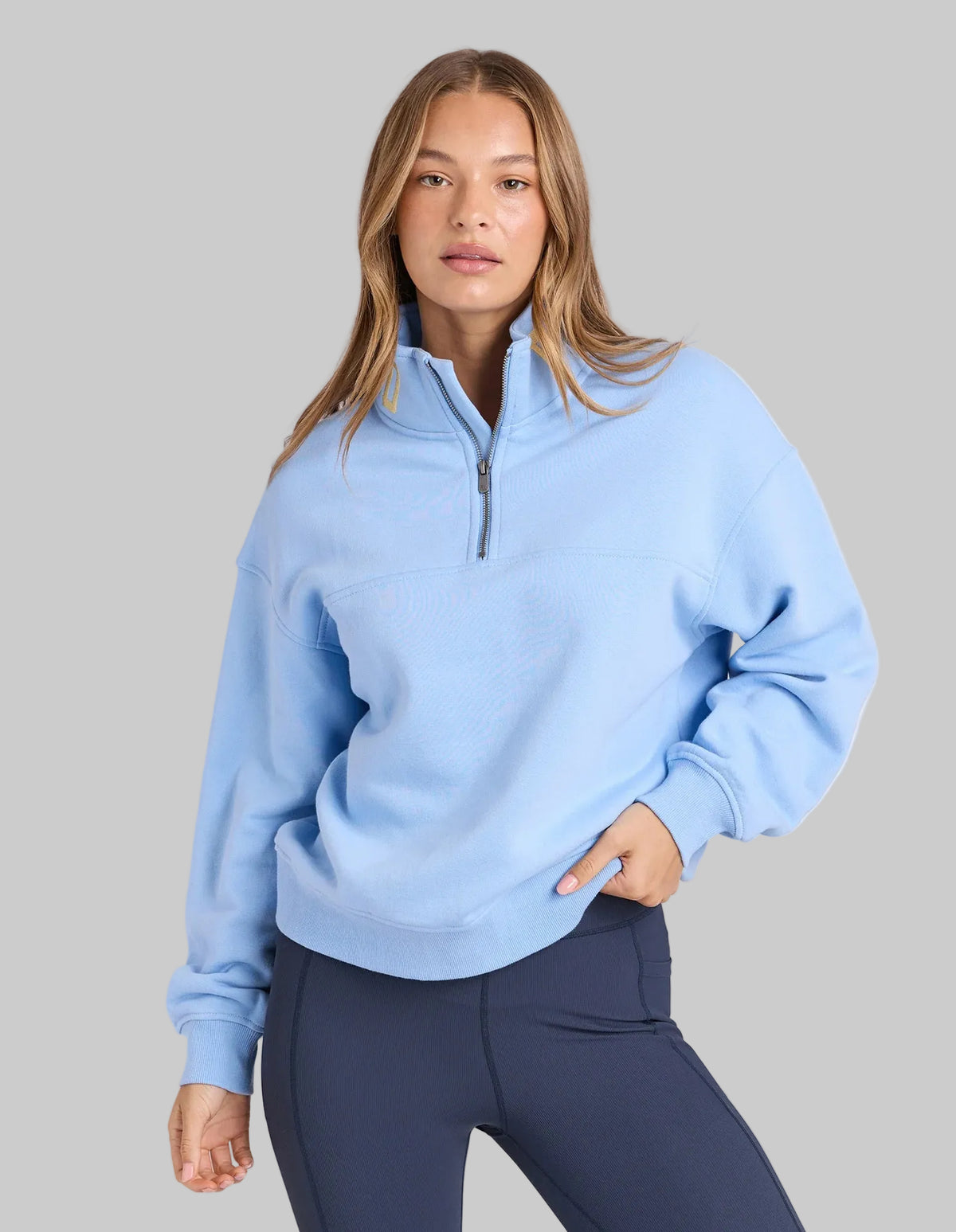 foxwood blue quarter zip jumper with yellow writing