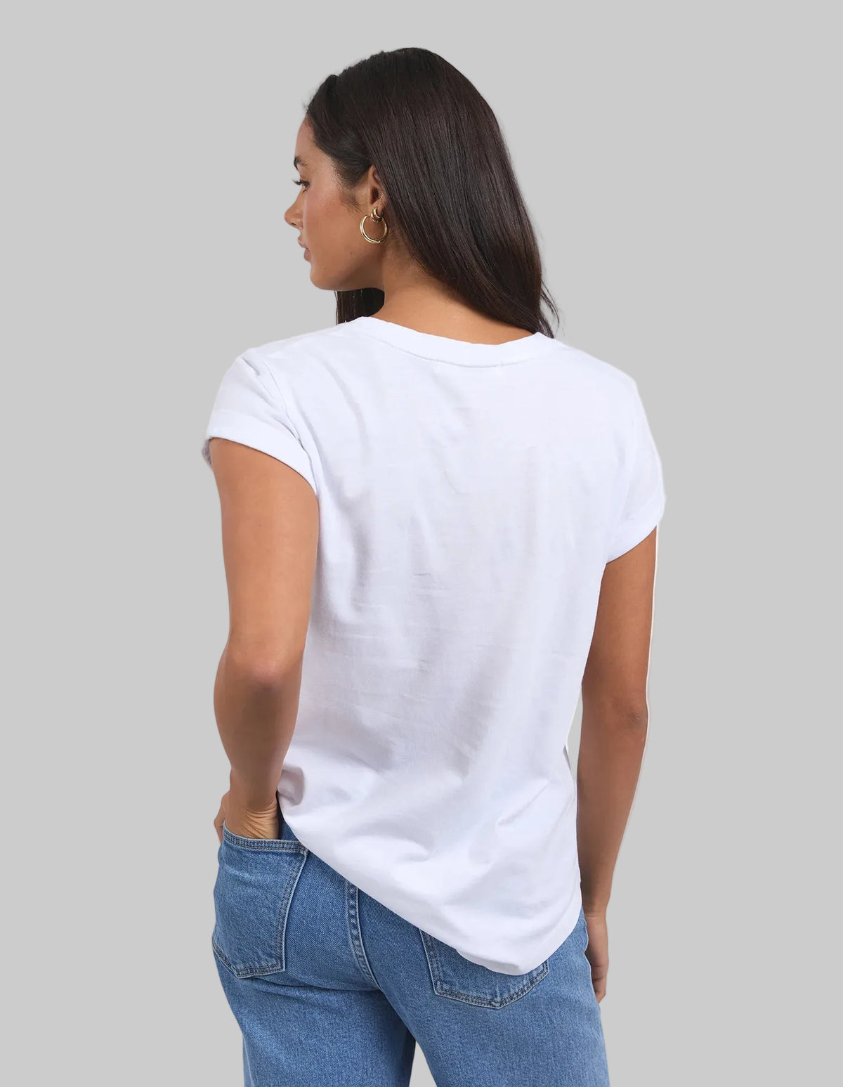 white t-shirt with cuffed sleeve