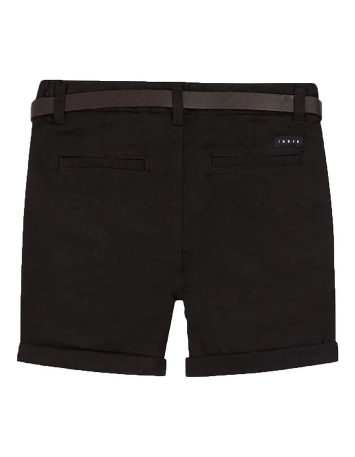 black chino short with brown belt