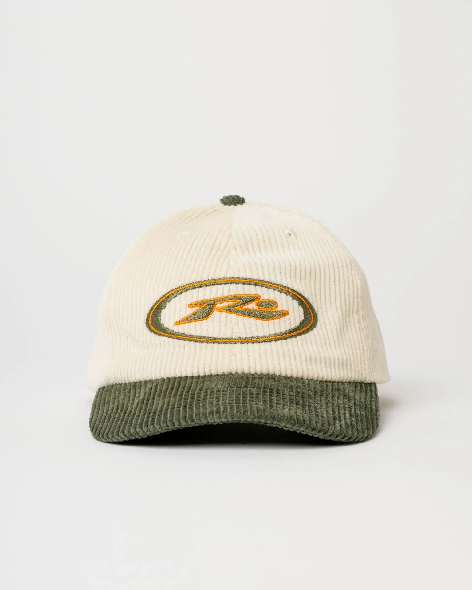 Two-tone cap with a logo on a white background