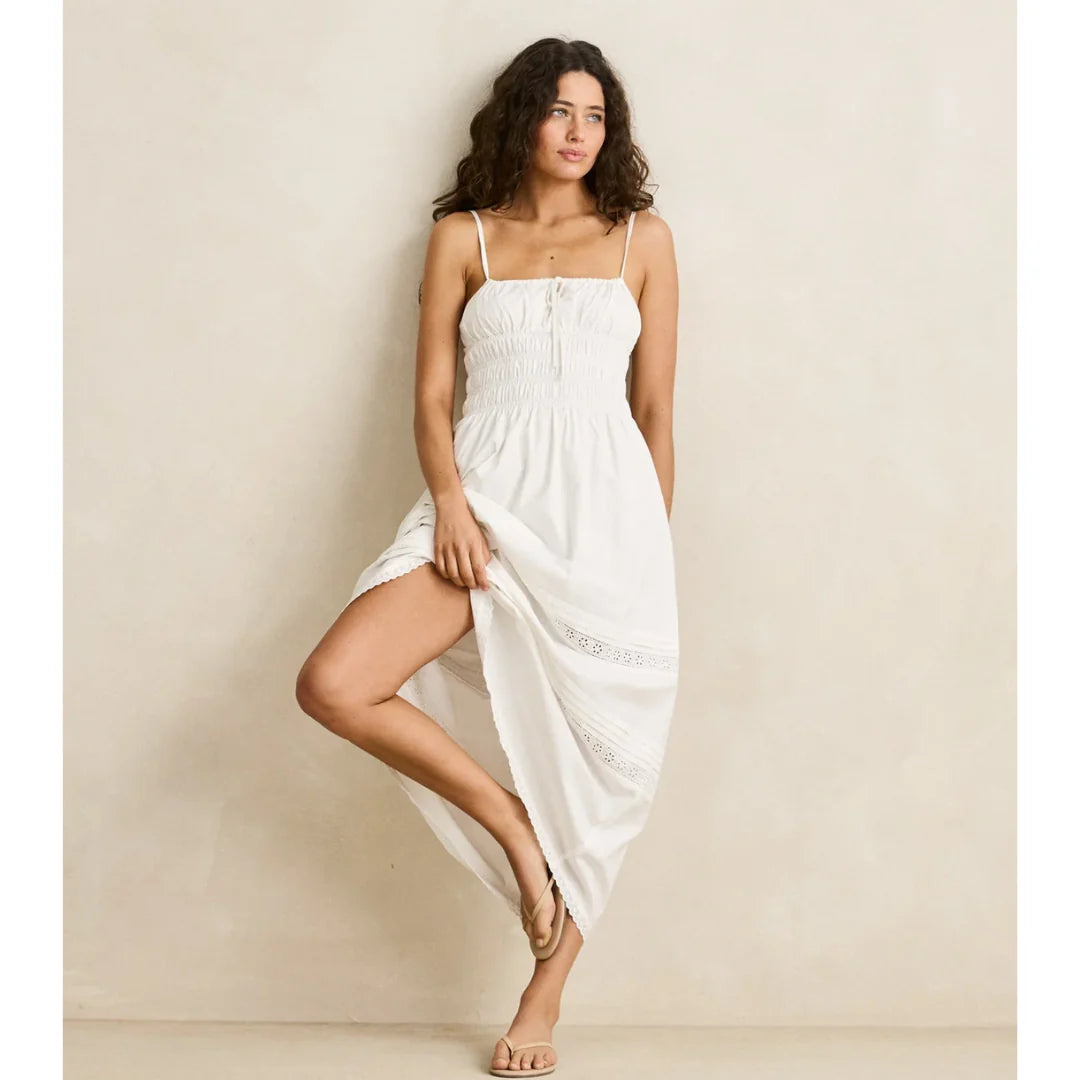 BRODERIE LACE GATHERED MIDI DRESS