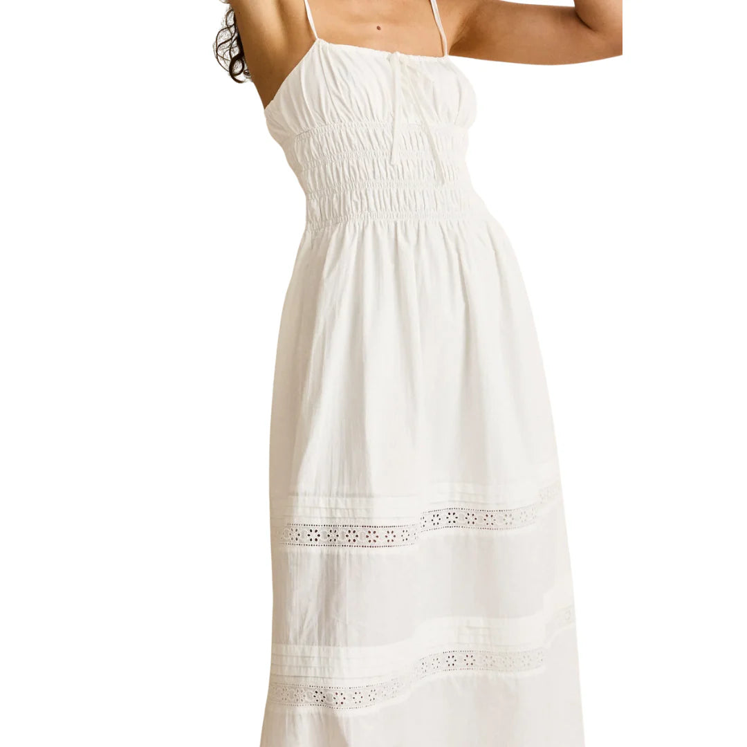 BRODERIE LACE GATHERED MIDI DRESS