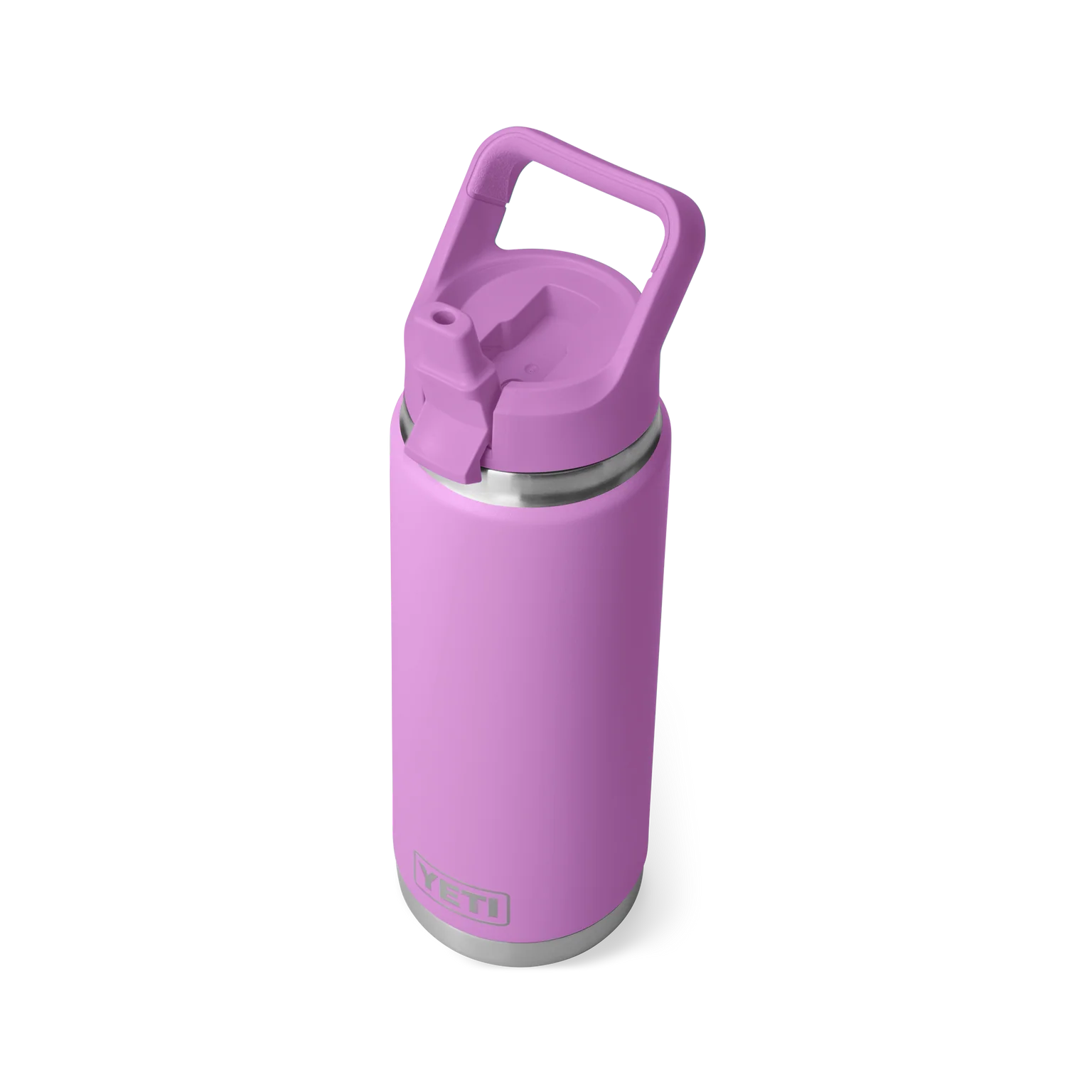 Purple water bottle with a screw-on cap on a white background